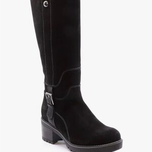 New Bos. & Co. Navy Suede Shearling Lined Waterproof Fashion Boots, Size 38- 7.5